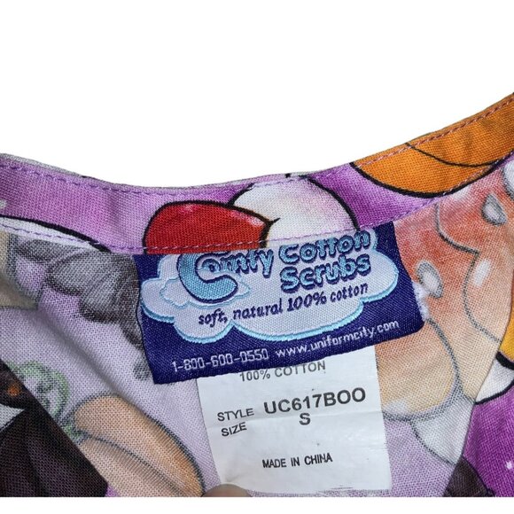 Halloween Scrub Top By Comfy Cotton Scrubs S 100% Cotton Ghost Pumpkin Print - Picture 4 of 5